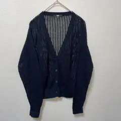 美品　UNIQLO ユニクロ　メッシュ編み Vネック　カーディガン 黒　M
