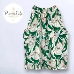 美品❤ 花柄ノースリーブトップス ブラウス ハイネック タンクトップ 南国 M