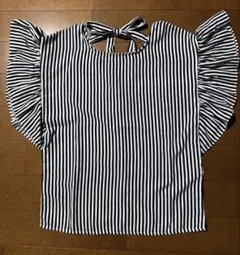 ストライプ フリルスリーブ シャツM