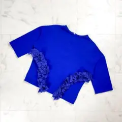 美品 ヒロミシスル フリルデザインカットソー ブルー サイズF*FD739
