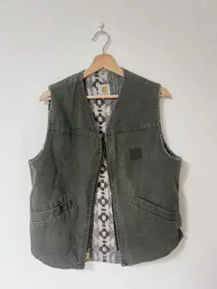 【希少デザイン】Carhartt オリーブ色ジッパーベスト