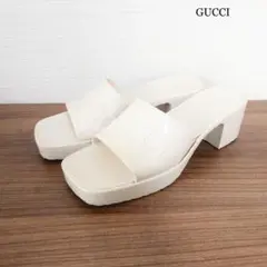 良品 グッチ ラバー ロゴ チャンキーヒール シャワーサンダル オフホワイト