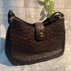 【美品】本革オーストリッチ ラウンドハンドバッグ
