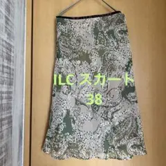 ILC スカート38 夏　涼しく　グリーン系　爽やか　総柄　個性的