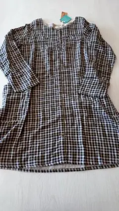 未使用綿長袖チェックワンピース 秋 柔らかい肌触り6900円M ガーゼ
