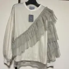 ラグス　タグ付きRAGS 新品　異素材チュールフリル付き長袖Tシャツ ホワイト