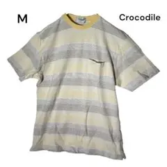 AR38 メンズ【クロコダイル】Tシャツ M 黄色 グレー ボーダー 春夏 綿