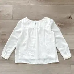 UNTITLED ホワイト 長袖 シャツ 2 ノーカラー　異素材切り替え　無地
