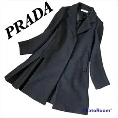 美品 PRADA カシミヤ混 コート 42 プリーツ スカート Aライン ウール