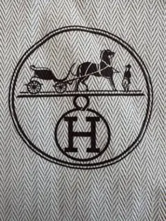 HERMES 馬と車の刺繍 コットンブランケット 約66x 54cm