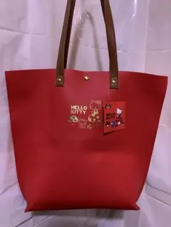 【未使用品】ハローキティトートバッグ 赤 フェイクレザー HELLO KITTY