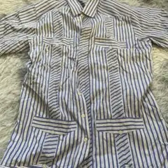 キューバシャツ ボーダー　青　白　シャツ　90s 80s
