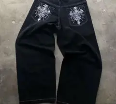 黒 ブラック バギーデニム