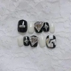 No.005【現品】韓国 チェック モノトーン ネイルチップ