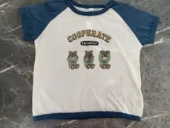 クマ イラスト Tシャツ ホワイト ネイビー　90cm