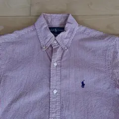 ラルフローレン ストライプ 半袖シャツ 刺繍ロゴ ピンク×白 ＸＳ