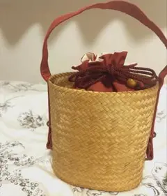 浴衣に◎巾着入 丸型かごバッグ