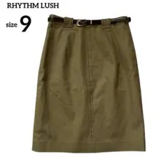 RHYTHM LUSH スカート　タイト　ひざ丈　ベルト付き　スリット　オリーブ
