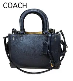 【美品】COACH ローグ グラブタンペブルドレザー ブラック 2way