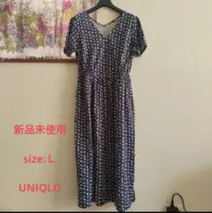 新品　ユニクロ　PAUL&JOEコラボ　フレアワンピース　ネイビー　花柄