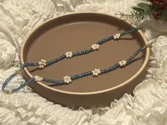 ハンドメイド 青色ビーズ ネックレス（42cm）