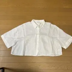 未着用　H&M リネン ホワイト クロップドシャツ 170/104A