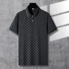 【新品】半袖 ポロシャツ ドット 4XL＜ブラック×金色＞カジュアル ゴルフ 黒