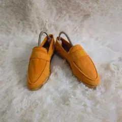 HERMES オレンジ スエード スリッポン シューズ エスパドリーユ