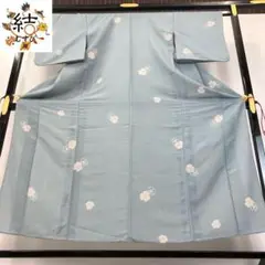 MK-1518 単衣 小紋 大小霰 花模様 灰青色