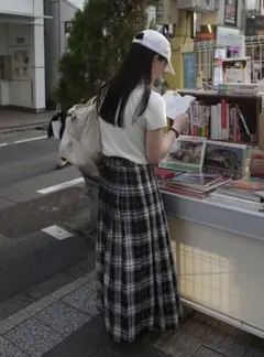 A.subjjject Pleats Check Skirt Skirt