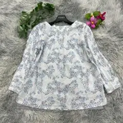 【シンプルライフ】花柄 長袖シャツ (M) 切替 ブラウス トップス レナウン