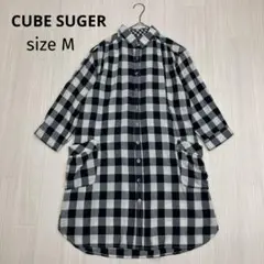 CUBE SUGER キューブシュガー チェック柄 7分袖 シャツ ワンピース
