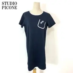 スタジオピッコーネ 半袖 ひざ丈ワンピース チュニック 綿 紺 38 B1059