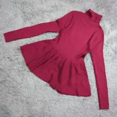 ★b1256 SHIRTS CODE【M】ワインレッド タートルネック セーター