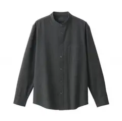 【無印良品】紳士　洗いざらしオックススタンドカラー長袖シャツ　ダークグレー　M
