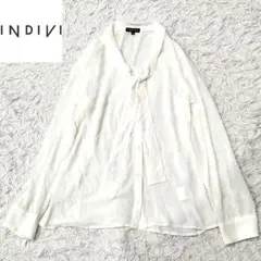 ✨美品✨インディヴィ❣️ボウタイブラウス　38　シアーブラウス　ホワイト　春夏物
