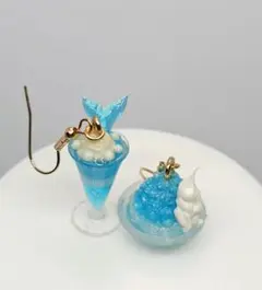 パフェ、かき氷、ハワイアンブルー、海、夏、ピアス、イヤリング