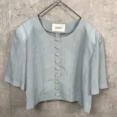 IOSA シャツ ブラウス 半袖 クロップドトップ XL グレー ストライプ