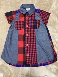 BREEZE ブリーズ　シャツ　ワンピース 半袖　80cm チェック　赤