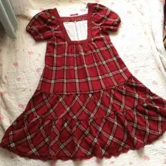 値下げ!ピンクハウス♥タータンチェック柄ミディ丈ウールワンピース