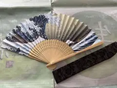 富嶽三十六景「神奈川沖浪裏」 葛飾北斎 扇子 手作りカバー付き