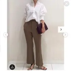 GU　ジーユー　カットソーカラーフレアスラックス　ブラウン　S