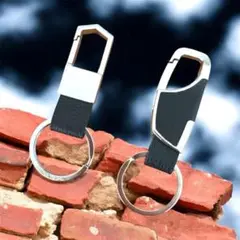 【B級品】カラビナキーホルダー　puレザー　高見え　シルバー　ブラック　黒　2個
