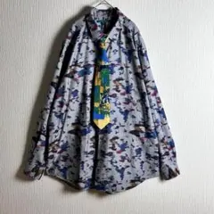 【ネクタイシャツ】PERRY ELLIS XL 長袖 総柄シャツ 抽象柄 セット