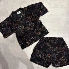 ブリーズ　BREEZE 花火柄 黒色甚平 上下セット 90