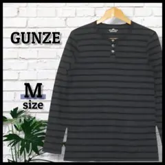 【GUNZE】グンゼ カットソー M グレー 長袖 ストライプ ラウンドネック