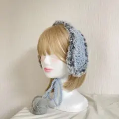 ♡可愛い♡ 水色とグレーのイヤーマフ　ハンドメイド　ウール素材　No.25