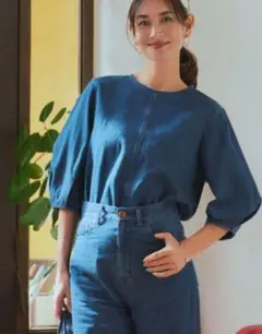【23区】洗えるDENIMライトダンガリーブラウス　大きいサイズ