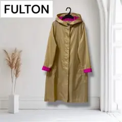 美品FULTON レインコート バイカラー ベージュ/ピンク フード付き M〜L
