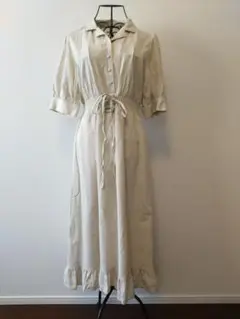OFALO 麻混ウエストレースアップロングワンピース Lサイズ